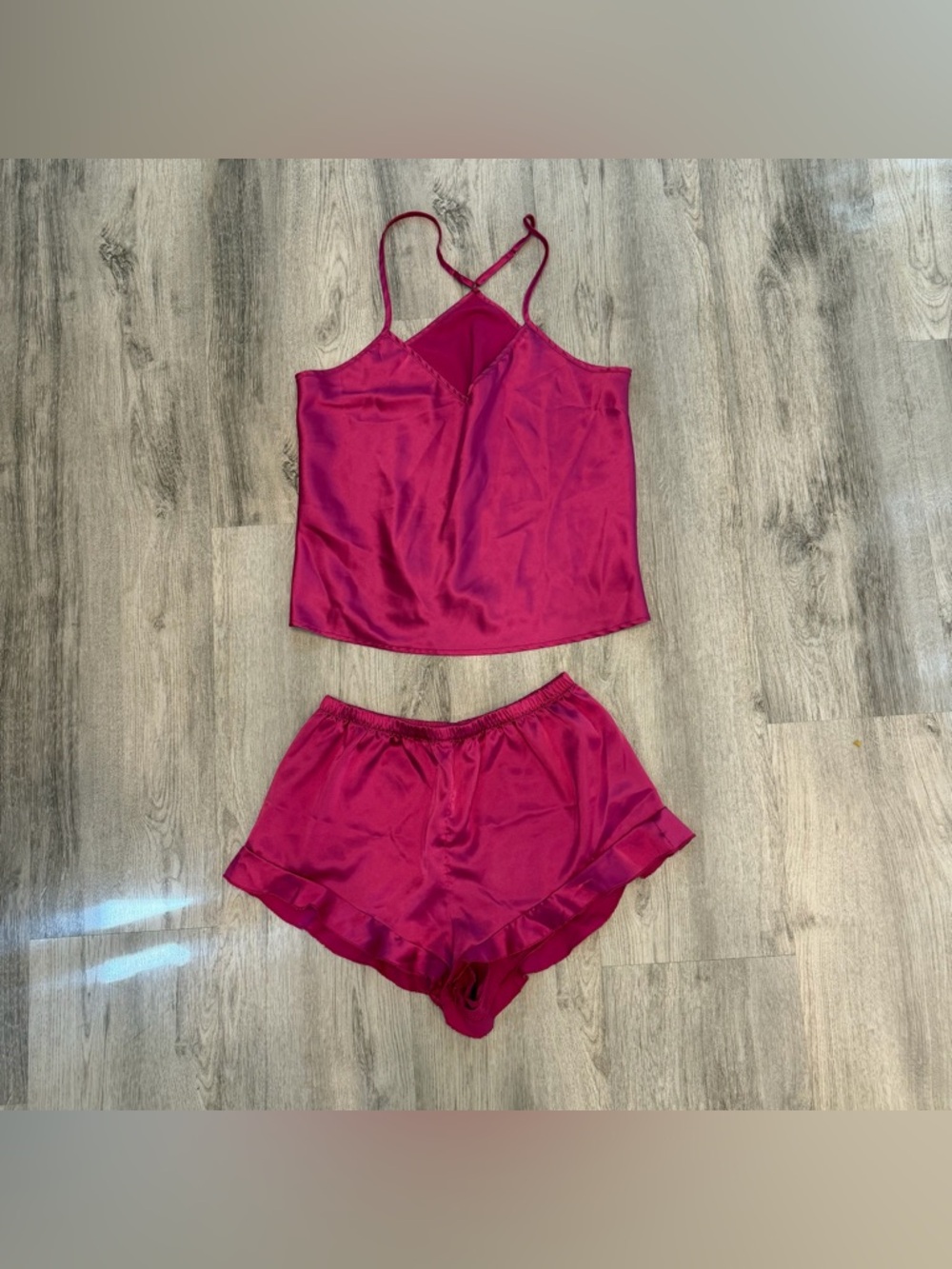 Hot Pink Satin Cami & Shorts‎ Set | Silky Lounge Sleepwear